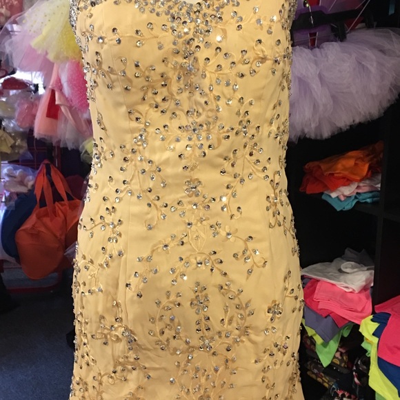 Prom Dress yellow rhinestones sequins - Picture 2 of 7